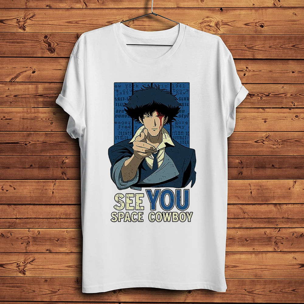 Футболка унисекс в стиле кэжуал, смешная футболка с изображением ковбоя, космоса, загадочного охотника, Спайк шпигеля, для мужчин и женщин, цвет белый Футболка унисекс в стиле кэжуал, смешная футболка с изображением ковбоя, космоса, загадочного охотника, Спайк шпигеля, для мужчин и женщин, цвет белый
