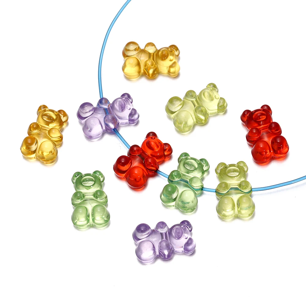 10pcs/lot Acrylic Bear Beads Clear Candy Color Spacer Loose Bead Charms for Necklace Bracelet Earrings Jewelry Making Accessorie