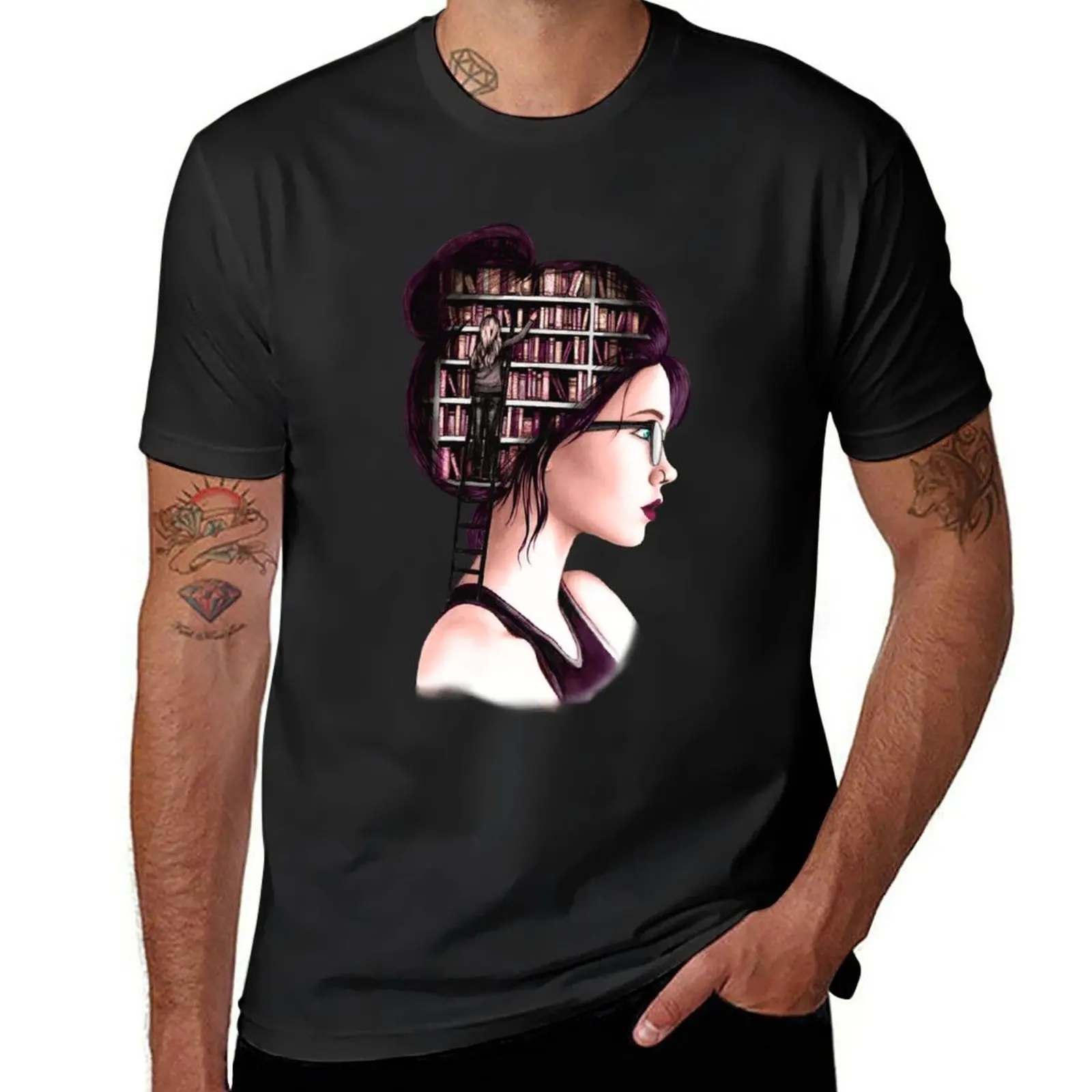 

New Woman with books in her head T-Shirt anime clothes summer top funny t shirt Men's t-shirts