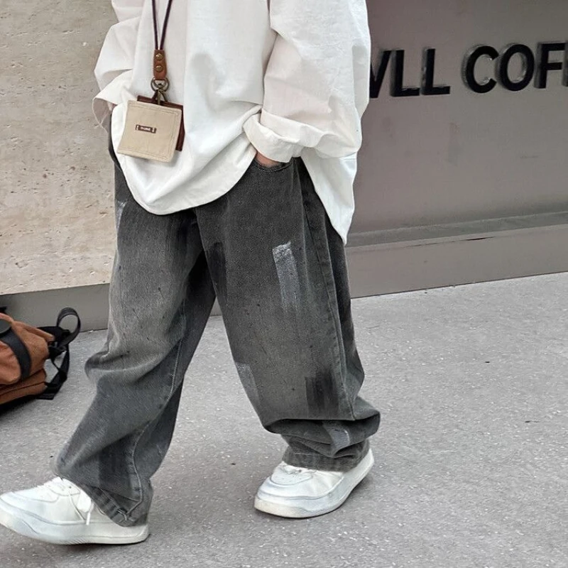 Boys Fleece Thickened Jeans 2026 Autumn Winter New Korean Style Fashionable Warm Denim Pants Kids Trousers