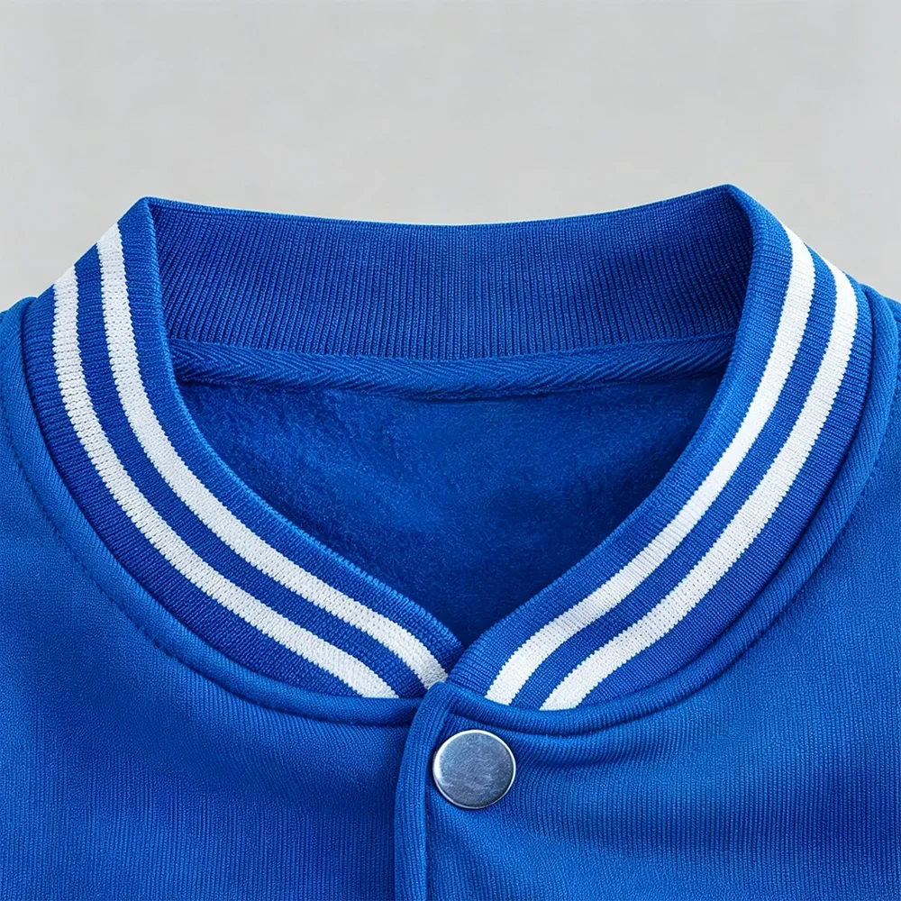 Retro Baseball Jacket for Men with Contrast White Sleeves, Snap Button Front and Striped Collar, Casual Autumn Winter Streetwear 6