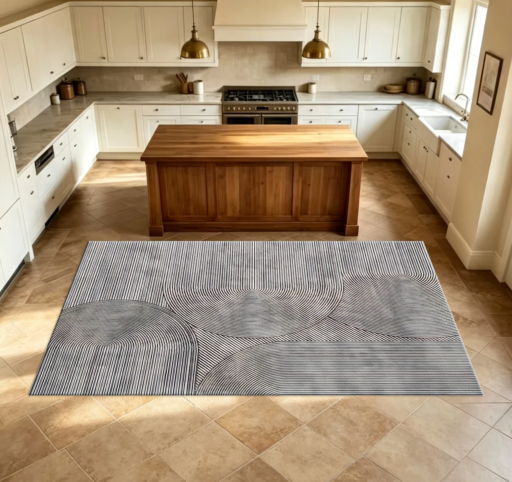 Mid‑Century Line Art Arch Carpet Rug Grey Black Concentric Curved Stripe Abstract Household Area Rug For Home Decoration