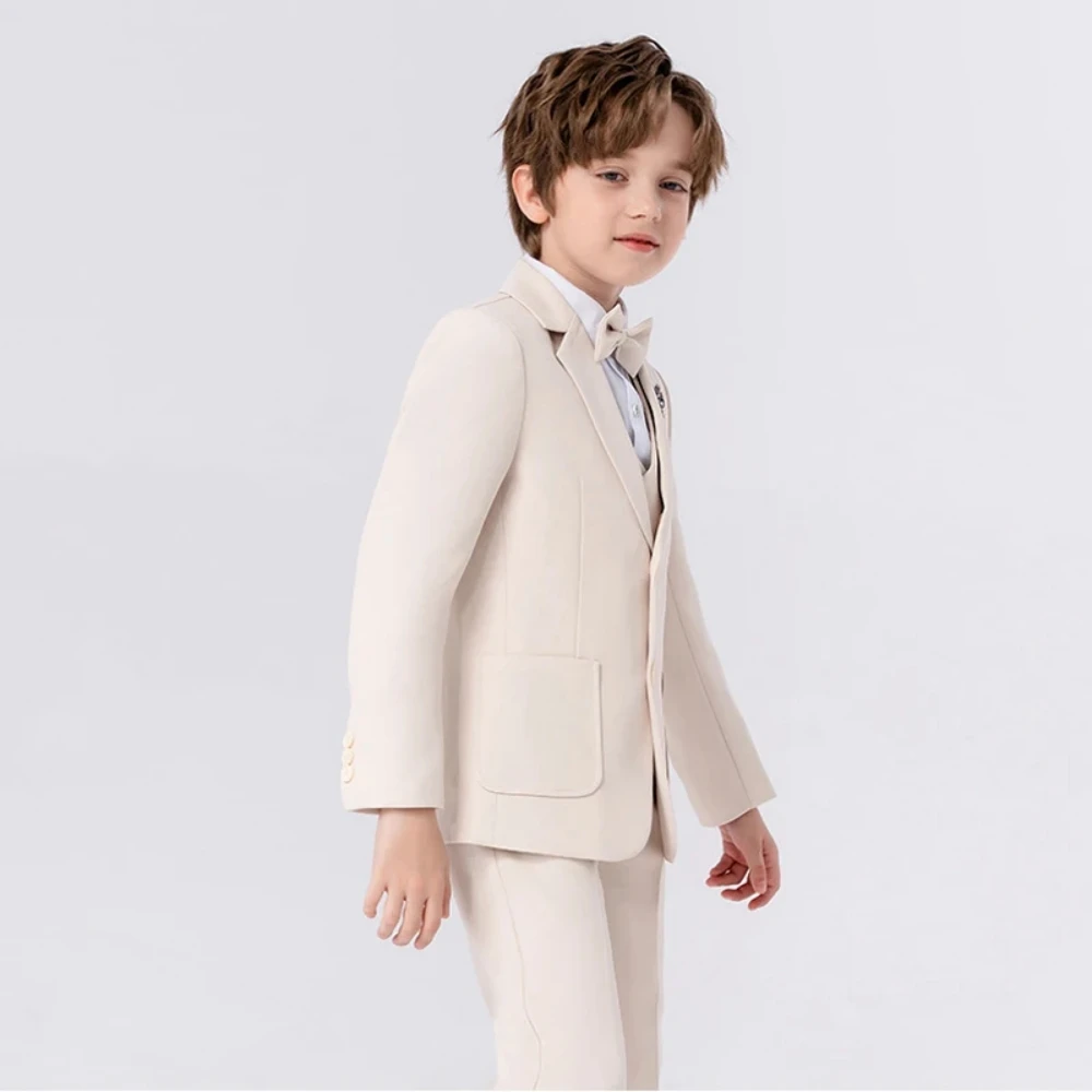 Customize Child Suit Set 4 Pieces Blazer Vest Pants Bow-tie Wedding Party Handsome Slim Fit Boys Dresswear For Activities