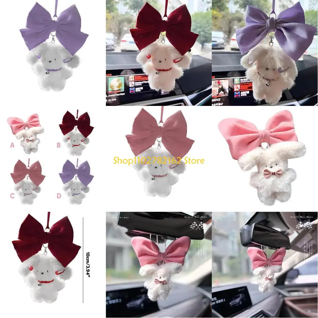 

547B Plush Bowknot Rabbit Pendant Hanging Decor CuteBunny Car Interior Accessories