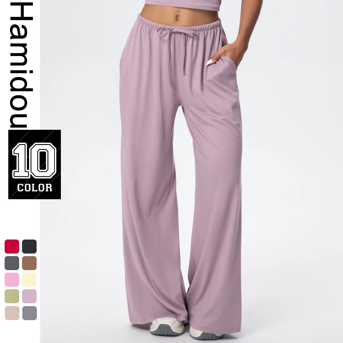 Breathable Solid Color Loose Yoga Pencil Pants Lifting Buttocks Sports Quick Drying Wide Leg Pants With Pockets Gym Yoga Pants