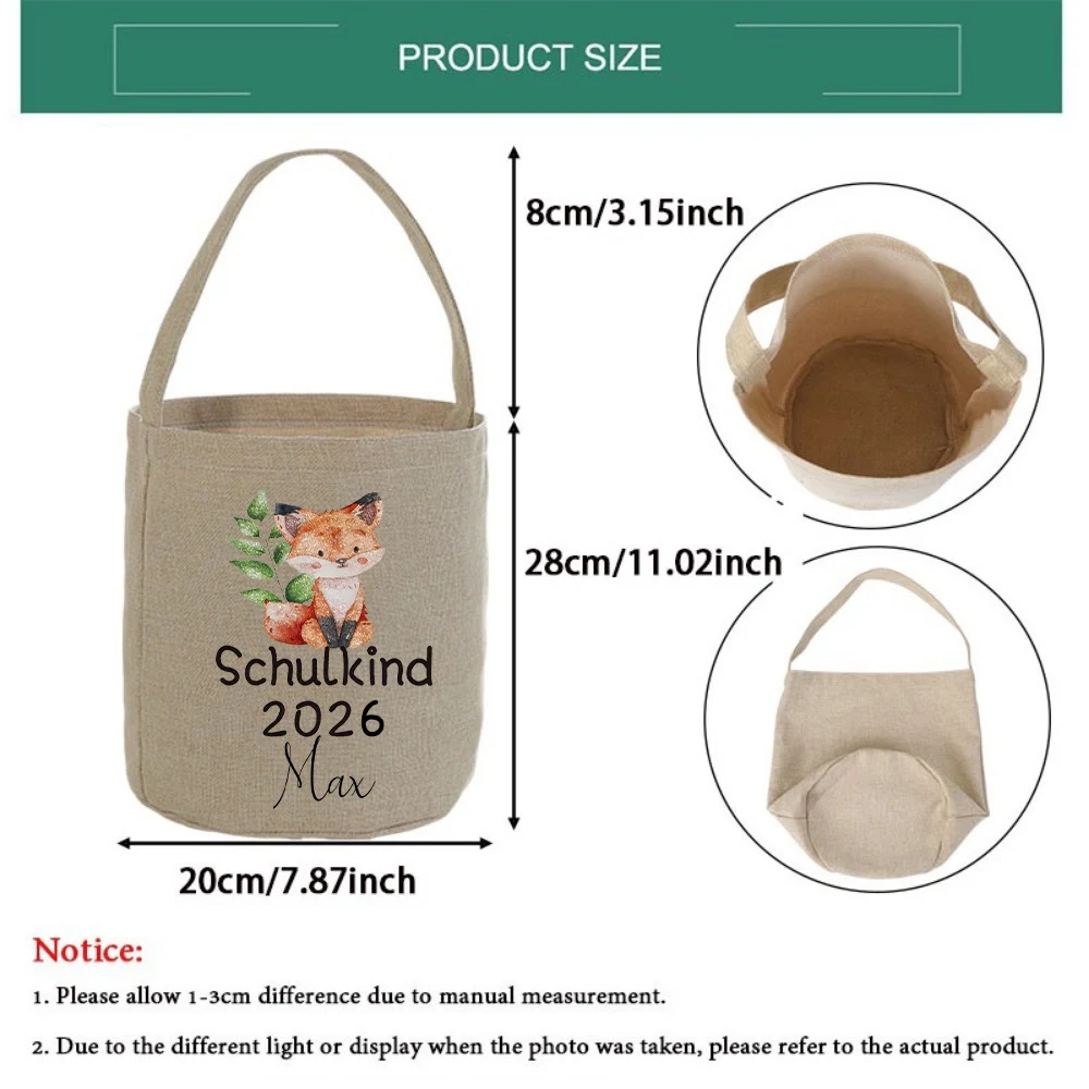 Fotografia 4: Bolsa Tote Personalizada Schulkind 2026, Cesta de Armazenamento Personalizável com Impressão de Arco-Íris, Presente para a Temporada de Volta às Aulas na Alemanha