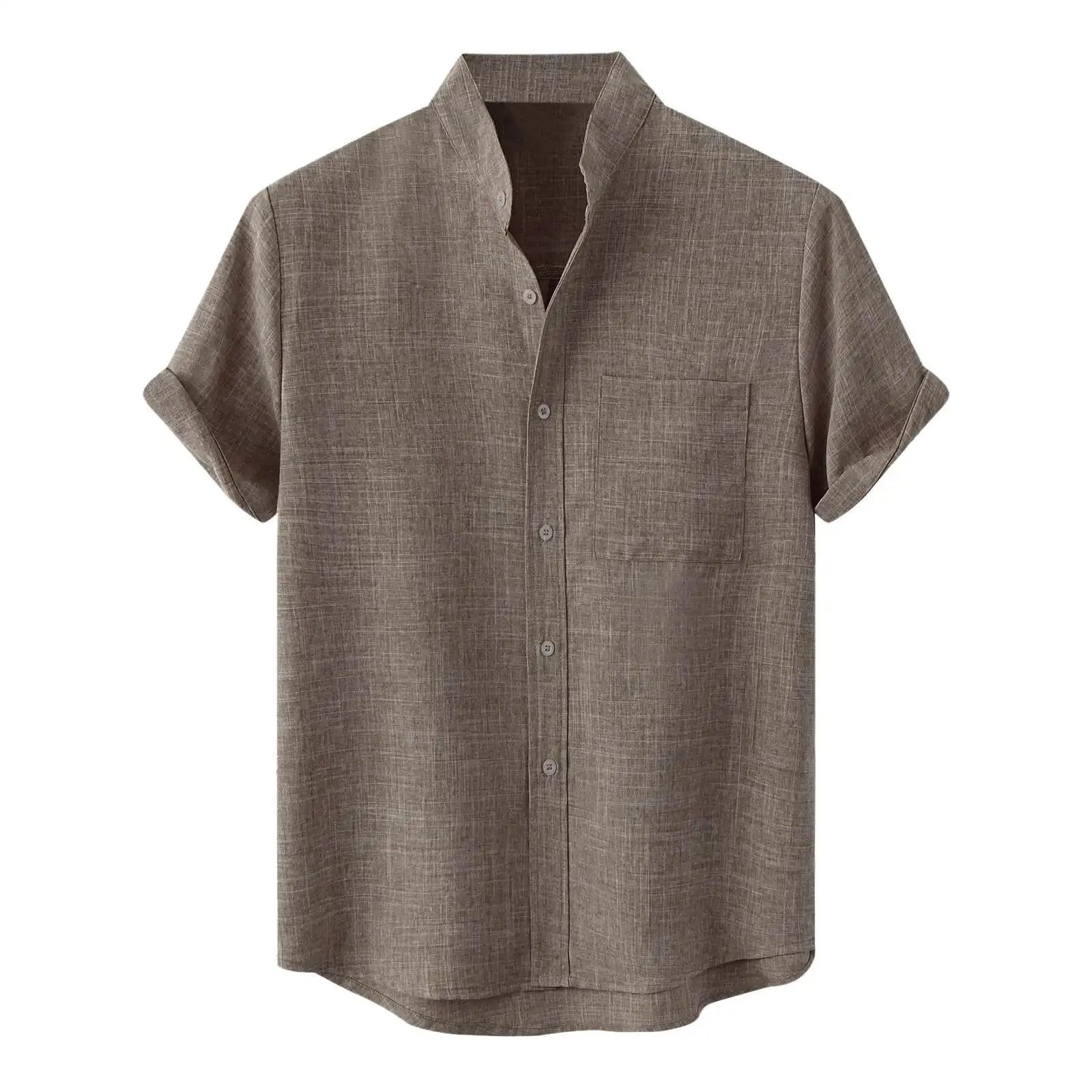 2023 Summer Breathable Cotton  Shirt Men Short Sleeve PU Leather Thickened Fleece Inner  CleanFit Style  Collar