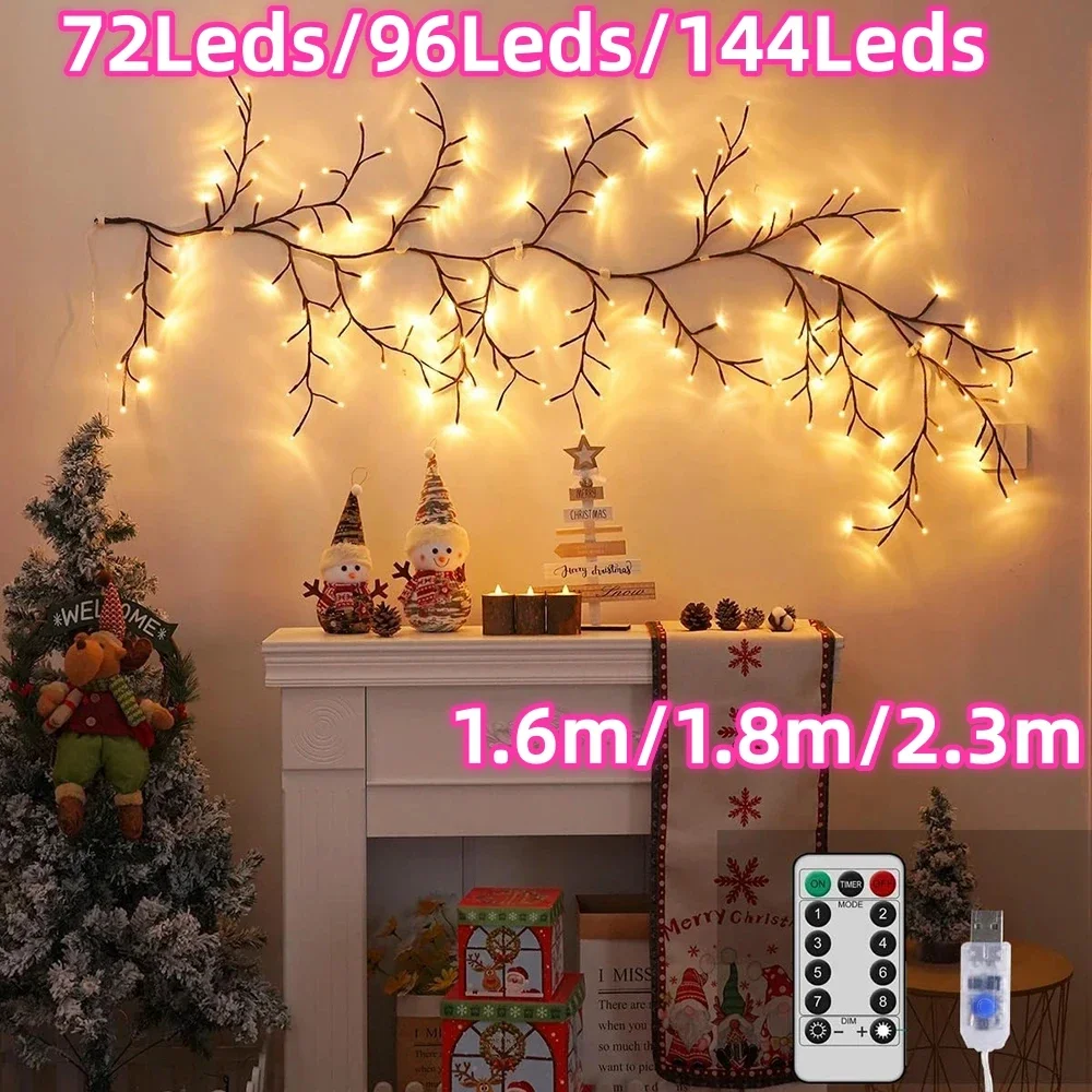 96/144 Leds Outdoor USB Willow Vine Tree and Vine Light 8 Mode Xmas Fireplace Atmosphere Light Room Wall Decoration Night Lights