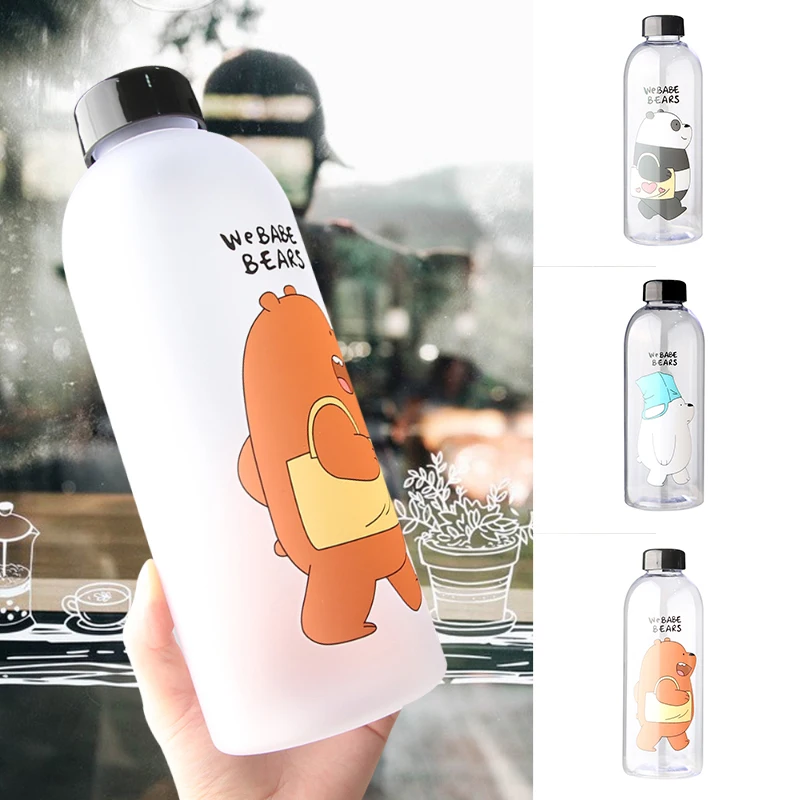 Water Bottles with Straw Cute Panda Bear Cup 1000ml Transparent Cartoon Water Bottle Drinkware Frosted Leak-proof Shaker Bottle