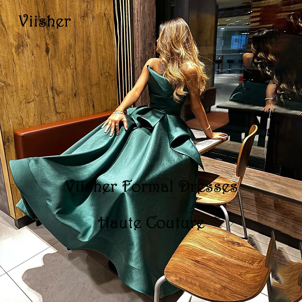 

Green Satin Evening Dresses for Women Strapless A Line Formal Occasion Dress Arabian Dubai Prom Party Gowns