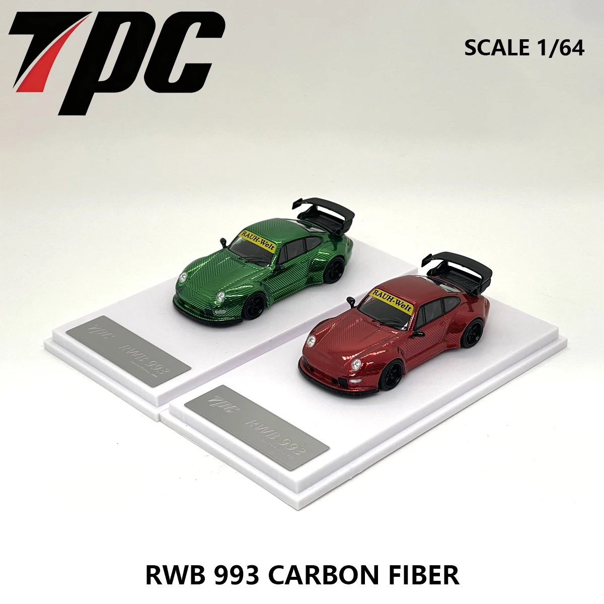 In Stock TPC 1:64 Porsche 911 RWB 993 / 964 Diecast Model Car Carbon Fiber Variants (red/green/purple) Iconic Widebody Design