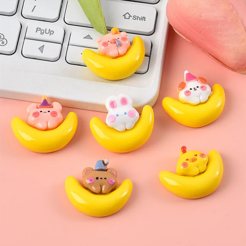 20Pcs Cute Moon Animals Resin DIY Accessory Scrapbook Embellishments Phone Case Hair Clip Water Cup Refrigerator Patch Material