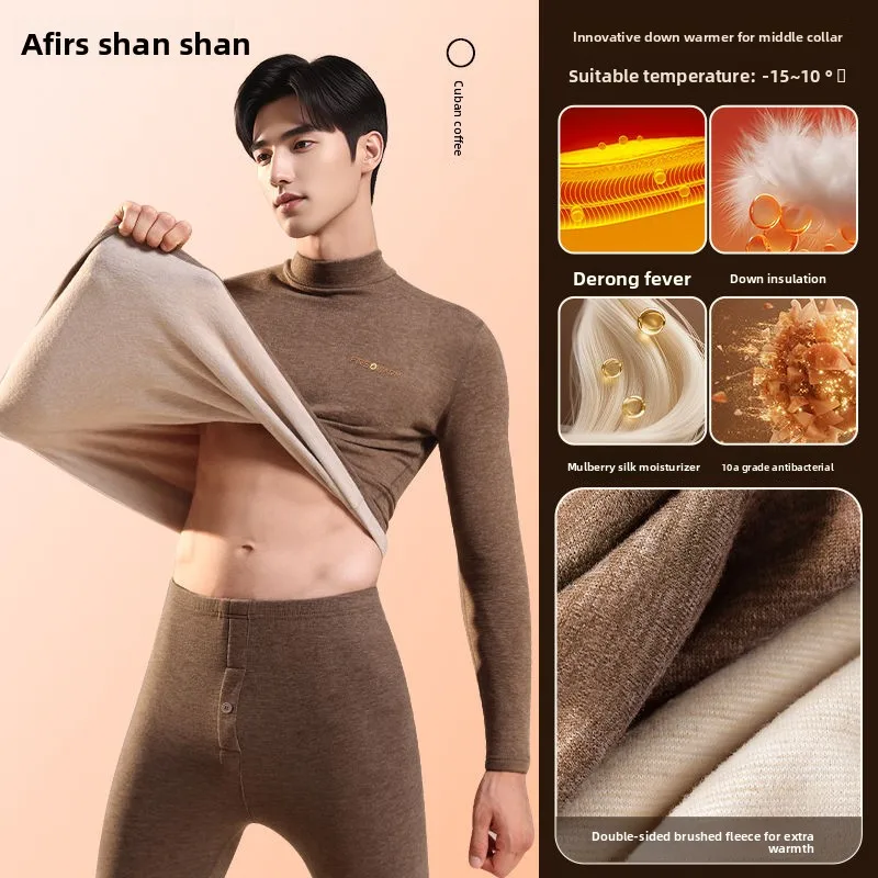 المخملية ملابس اخلية حرارية الرجال أسفل الحرير دعوى الخريف الشتاء المخملية سميكة عالية الرقبة طويلة جونز الرجال الثلوج الذروة الدافئة منامة #2