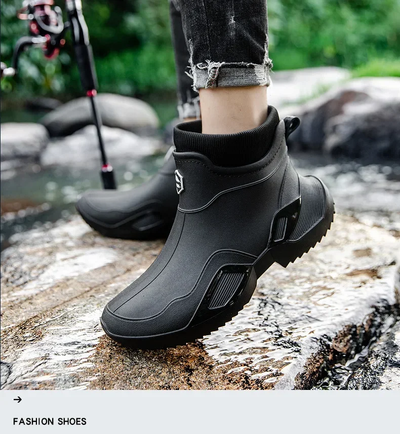 Unisex Kurze Regenstiefel Rutschfest Verstärktes PVC-Material Runde Zehenkappe Knöchelhoch Paarstiefel für Frühling und Sommer Wasserschuhe – Detail 20
