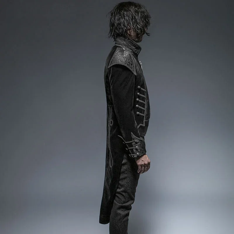 PUNK RAVE Gothic Unique Asymmetry Swallowtail Men Coat Retro Rock Visual Kei Steampunk Party Black Jacket