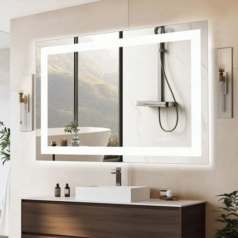 

LED Bathroom Vanity Mirror For Wall With AntiFog, Dimmable Rectangle Mirrors With Front Light And Backlit, Memory Function, Tem