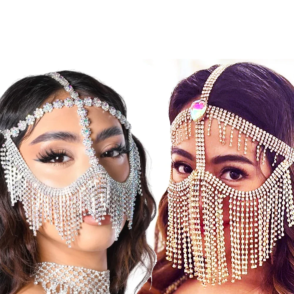 

Hot new Tassel mask Sexy masque PROM women's headwear Rhinestone Crystal PROM dress Face Accessories Jewelry Mask