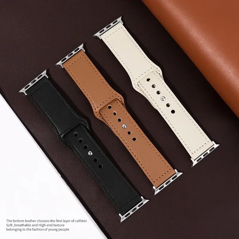 Leather Strap For Apple Watch Band 44mm 40mm 49mm 41mm 45mm 42mm 46mm 38 mm Bracelet iWatch series 10 9 8 5 6 SE 7 4 ultra 3 2 1