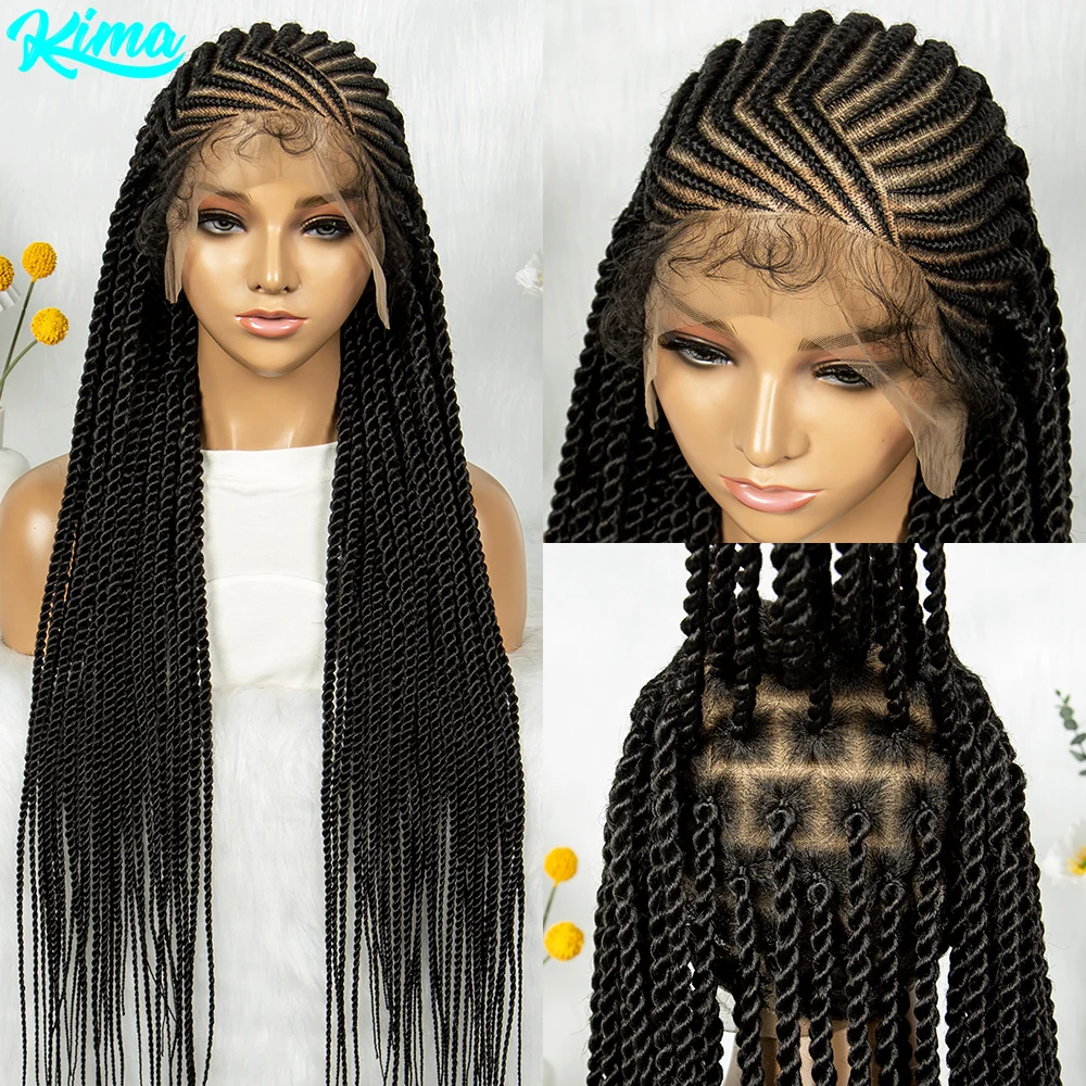 KIMA Synthetic Cornrow Twisted Braided Wig Full Lace Wig  Box Dreadlock Twisted Braids for Black Women