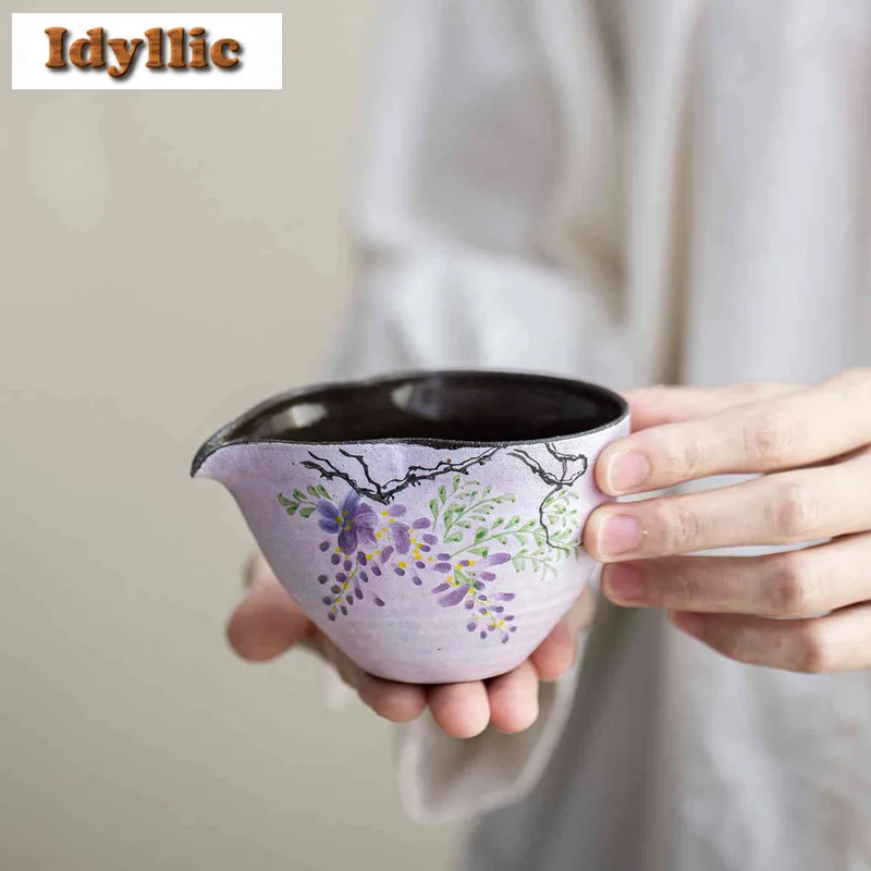 

180ml Hand-painted Wisteria Flower Gourd Tea Pitcher Tea Divider Cha Hai Dispenser Justice Cup Fair Mug Tea Set Accessories Gift
