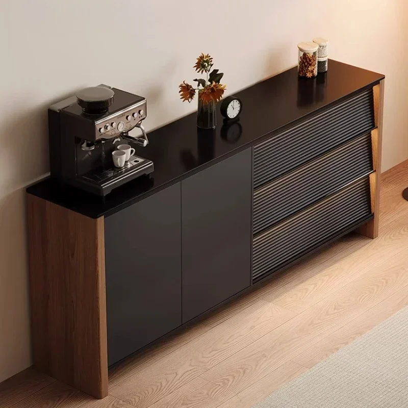 Storage Locker Living Room Cabinets Modern Luxury Sliding Doors And Swing Doors Solid Wood Board Slate Stone Sensor Light