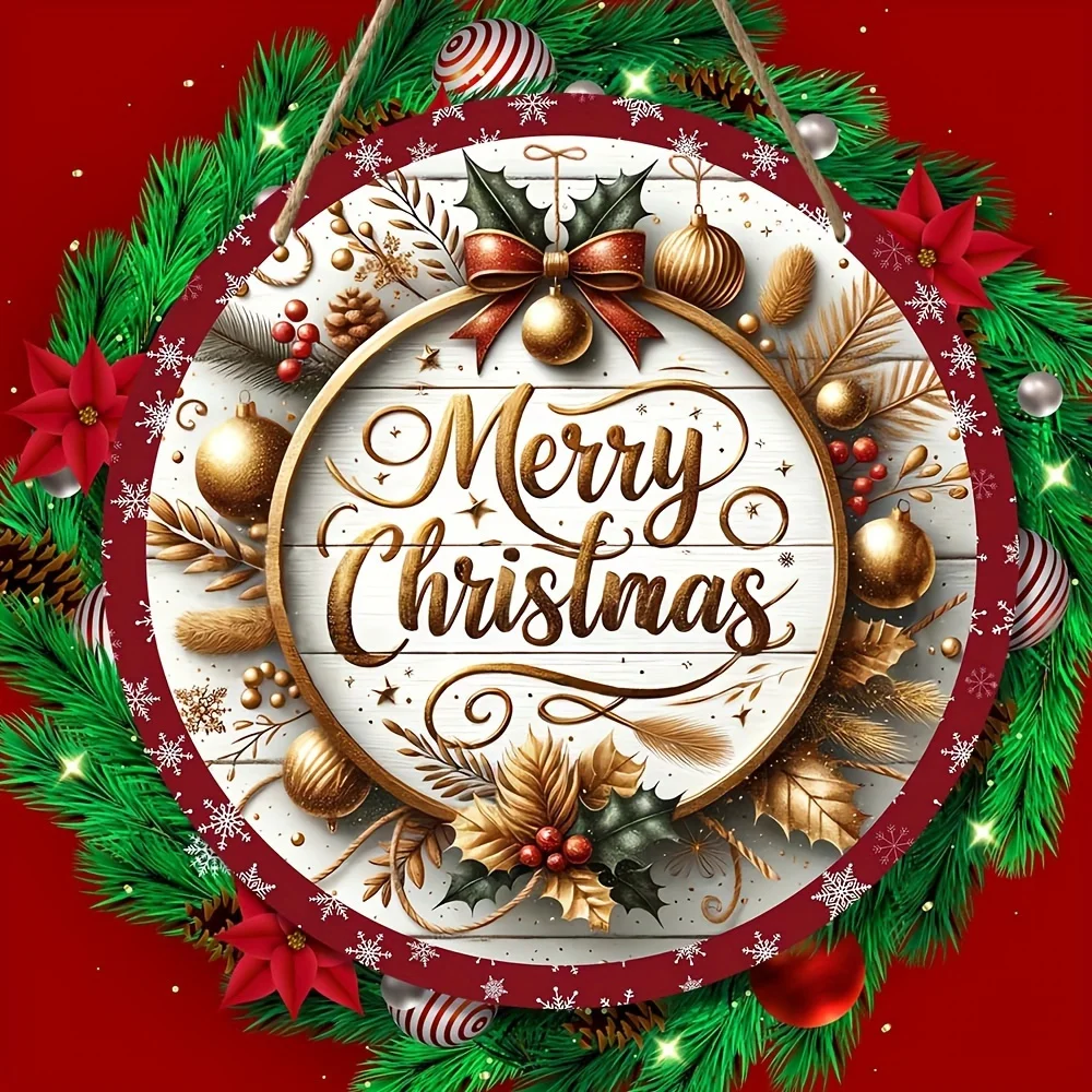 لافتة إكليل عيد الميلاد الخشبية الريفية المصنوعة يدويًا - ديكور مزرعة مقاوم للطقس، مناسبة للمنزل وشرفة الحديقة والعطلات