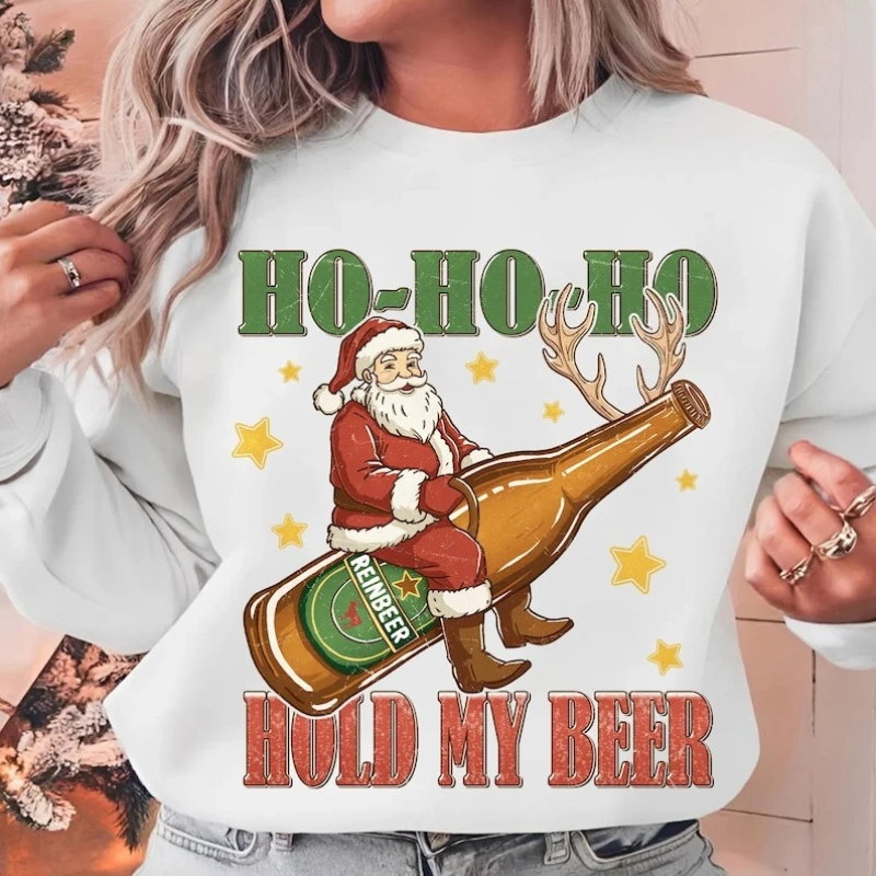 Engraçado natal santa bebendo ho ho segurar minha cerveja design reinbeer feriado gráfico cerveja png festivo beber combinando hoodies