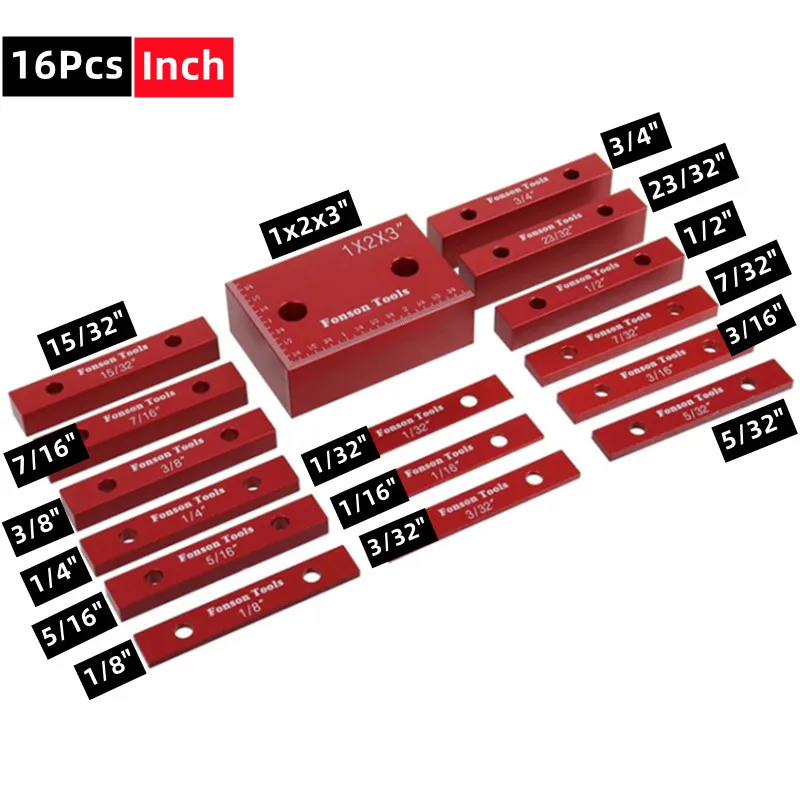 16Pc Inch / 9Pc Metric Setup Blocks Height Gauge Set, Precision Aluminum Setup Bars for Router and Table Saws Woodworking Set Up