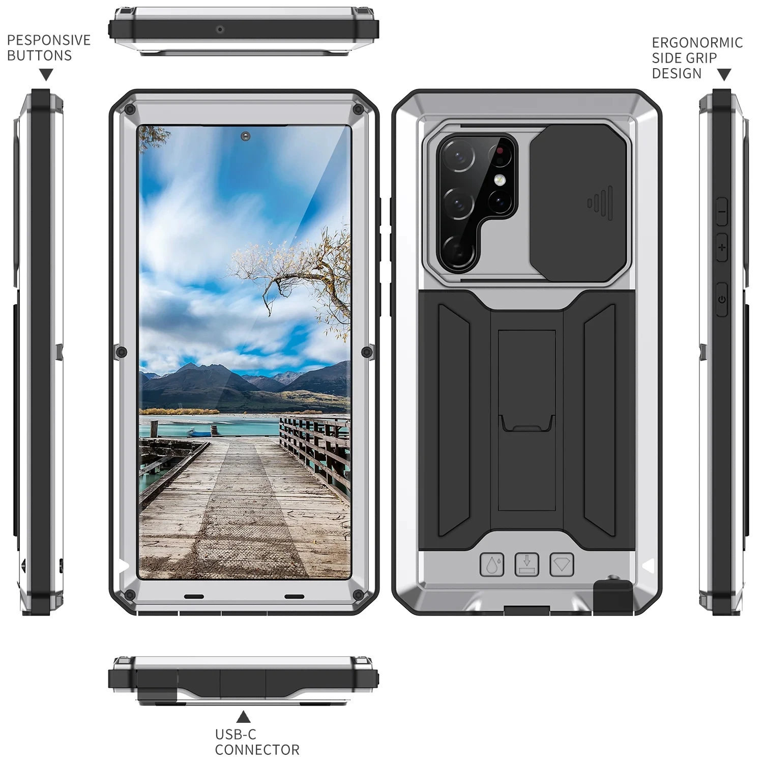 Heavy Duty Aluminium Metal Armor Case For Samsung S24 S23 S22 S21 Ultra Plus Shockproof Cover Screen Protector