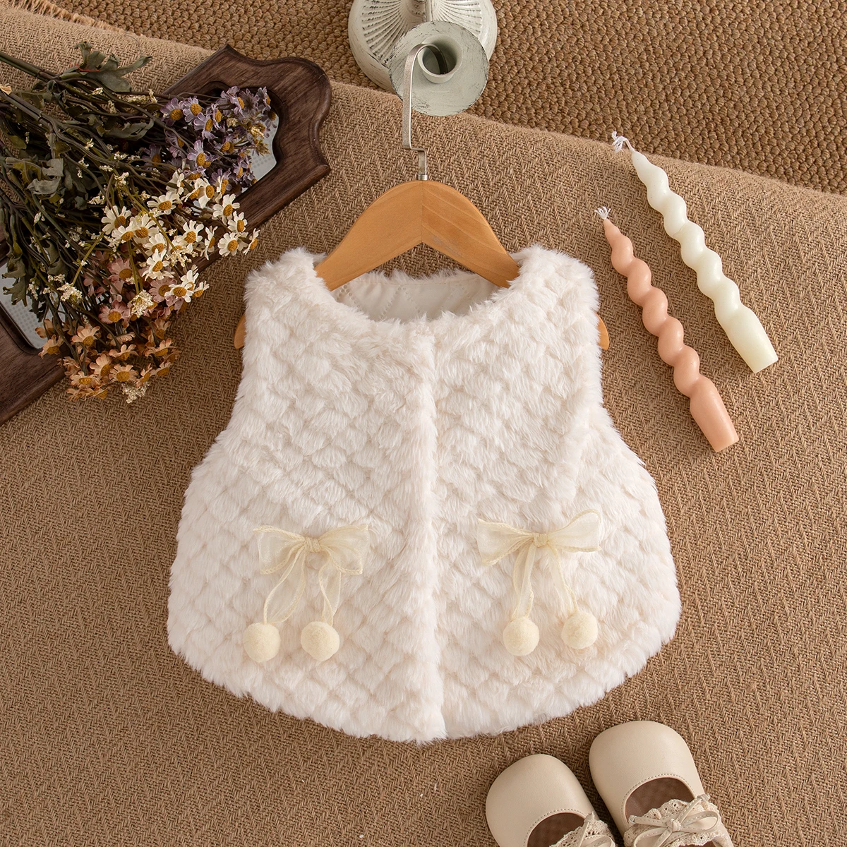 

Winter New Thick And Warm Baby Girl Vest Coat, Sweet Bow Children'S Clothing (9 Months -3 Years Old)