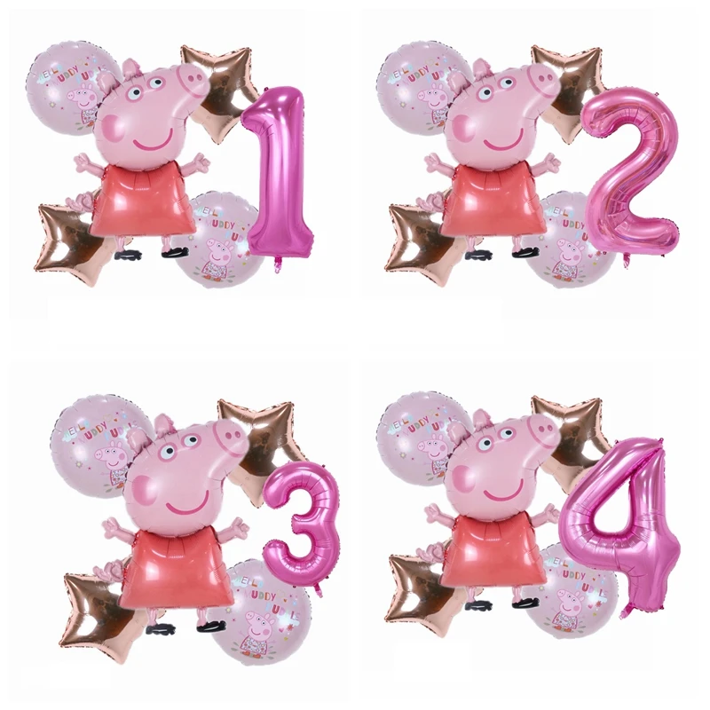 0-9-year-old Peppa Pig Page Anime Girl Birthday Party Balloon Background Decoration Mobile Doll Toy Girl Pink Holiday Gift