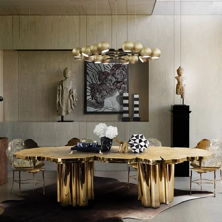 Custom stainless steel dining table Italian light luxury luxury high quality gold dining table