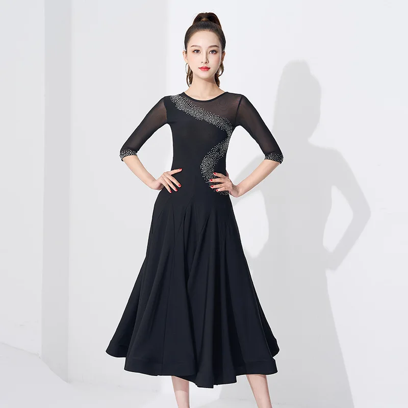 2024 New Modern Dance Dress Standard Ballroom Clothing Women's Female Long Skirts Practice Wear Waltz Tango Cocktail Girls Prom