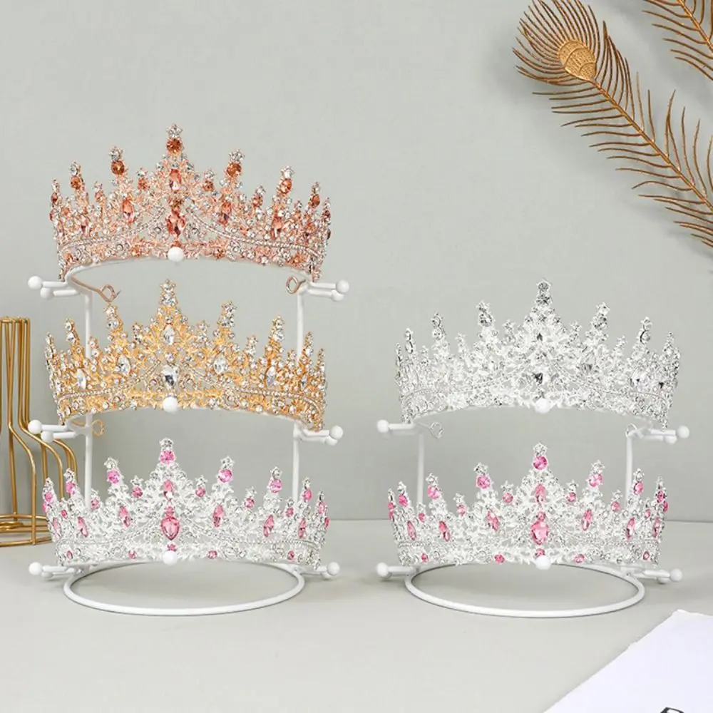 Gold White Crown Display Stand 2/3/4-Tier Multi-Layer Tiara Support Stand Anti-Slip Ball Design Metal Headband Display Stand