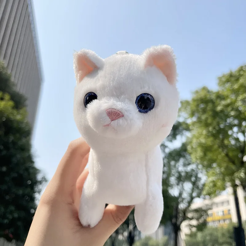 1PC 13CM Cute Beautiful Blue Eyes Long Tail Sitting Cartoon Cat Doll Plush Toy Girls Bag Key Chain Gift Doll Children Plush Toys