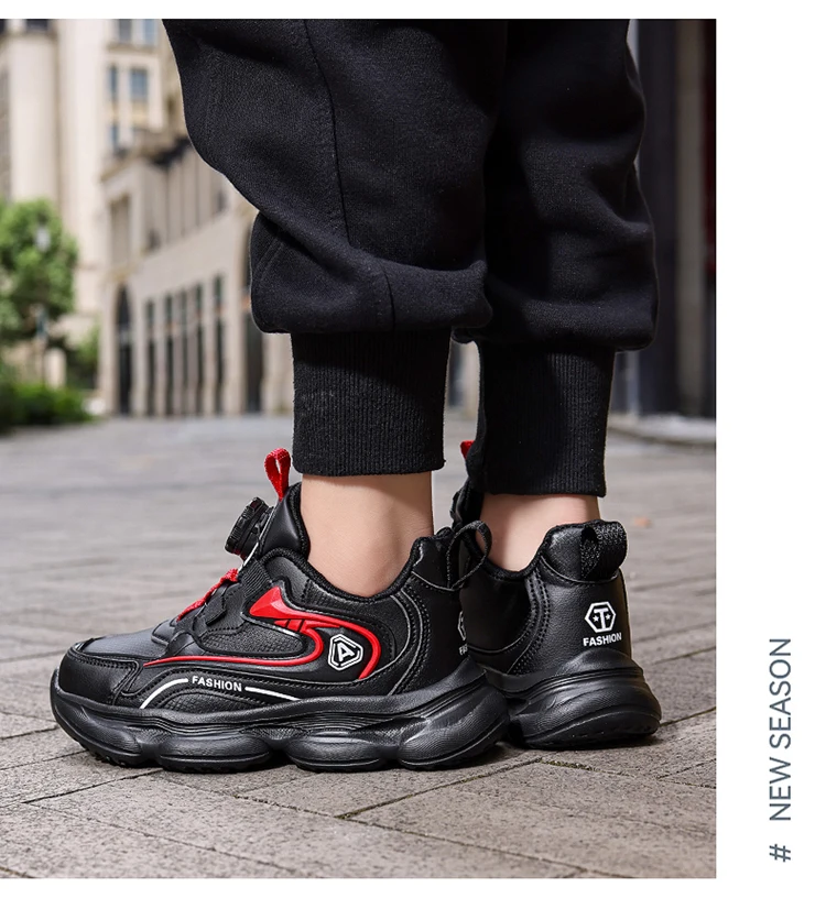 Kinder Leder Freizeitschuhe mit Drehknopf Jungen Laufschuhe Rutschfest Stoßdämpfend Kinder Outdoor Sport Wanderschuhe – Detail 14