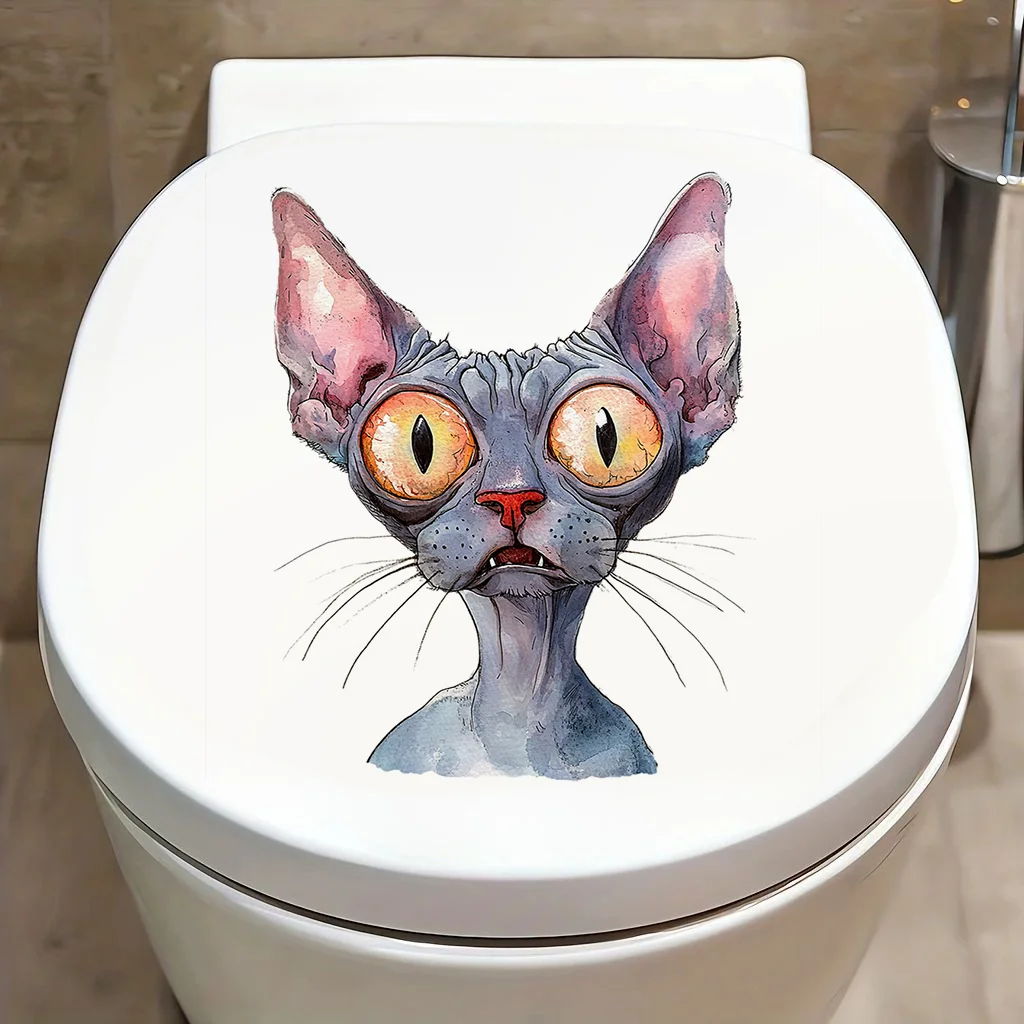 T2303# Sphynx Cat Self-Adhesive Toilet Stickers,Wall Decal Removable, Vinyl Car Sticker for Bathroom Decor, Outdoor Indoor Use