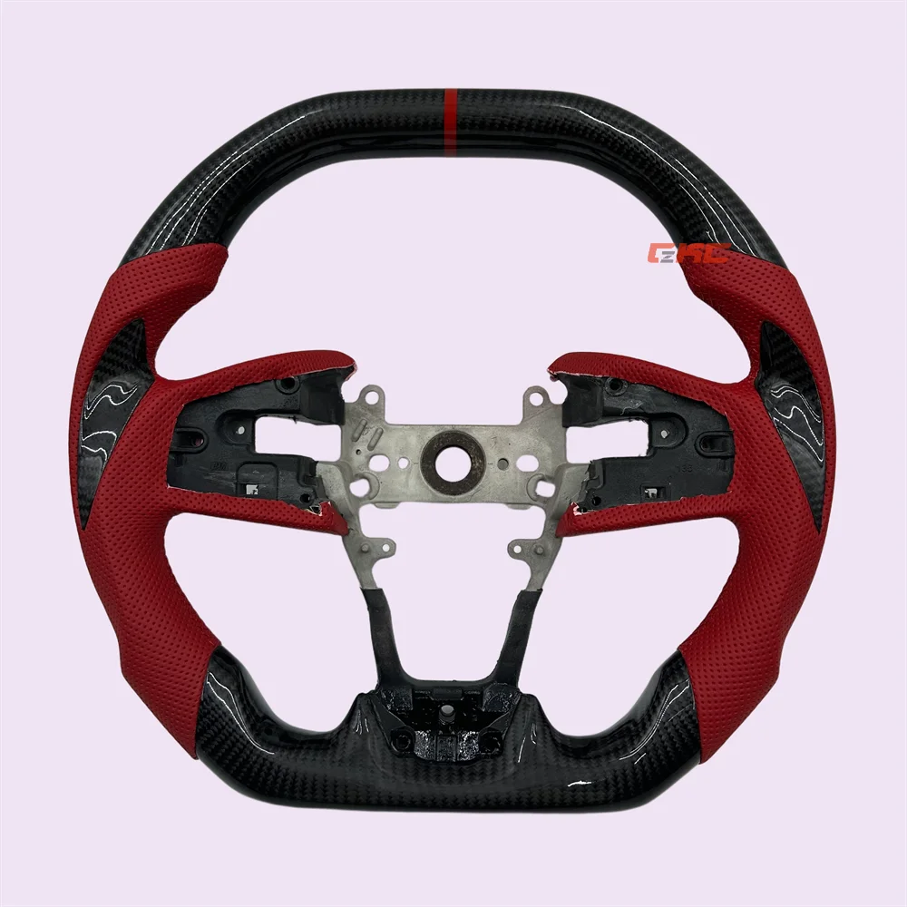 

Customized Black Carbon fiber Red Strip Steering Wheel For HONDA CIVIC 2016 2017 2018 2019 2020 2021