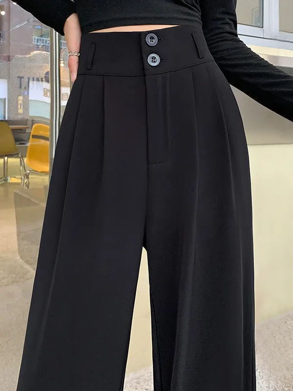 

Black Suit Wide Leg Pants Women's High Waist Straight Thin Model Spring Autumn New Arrival Elegant Drapey Casual Fashion