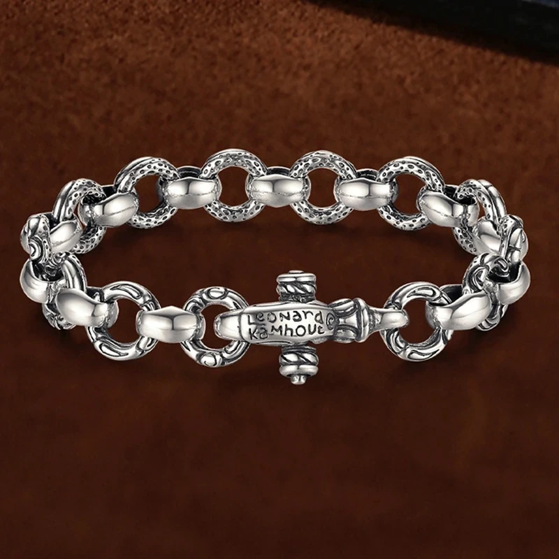Simplicity Vintage S925 Sterling Silver Bracelet Men's Hip hop Handmade Trendy Cool Europe and America Jewelry Accessories Gift