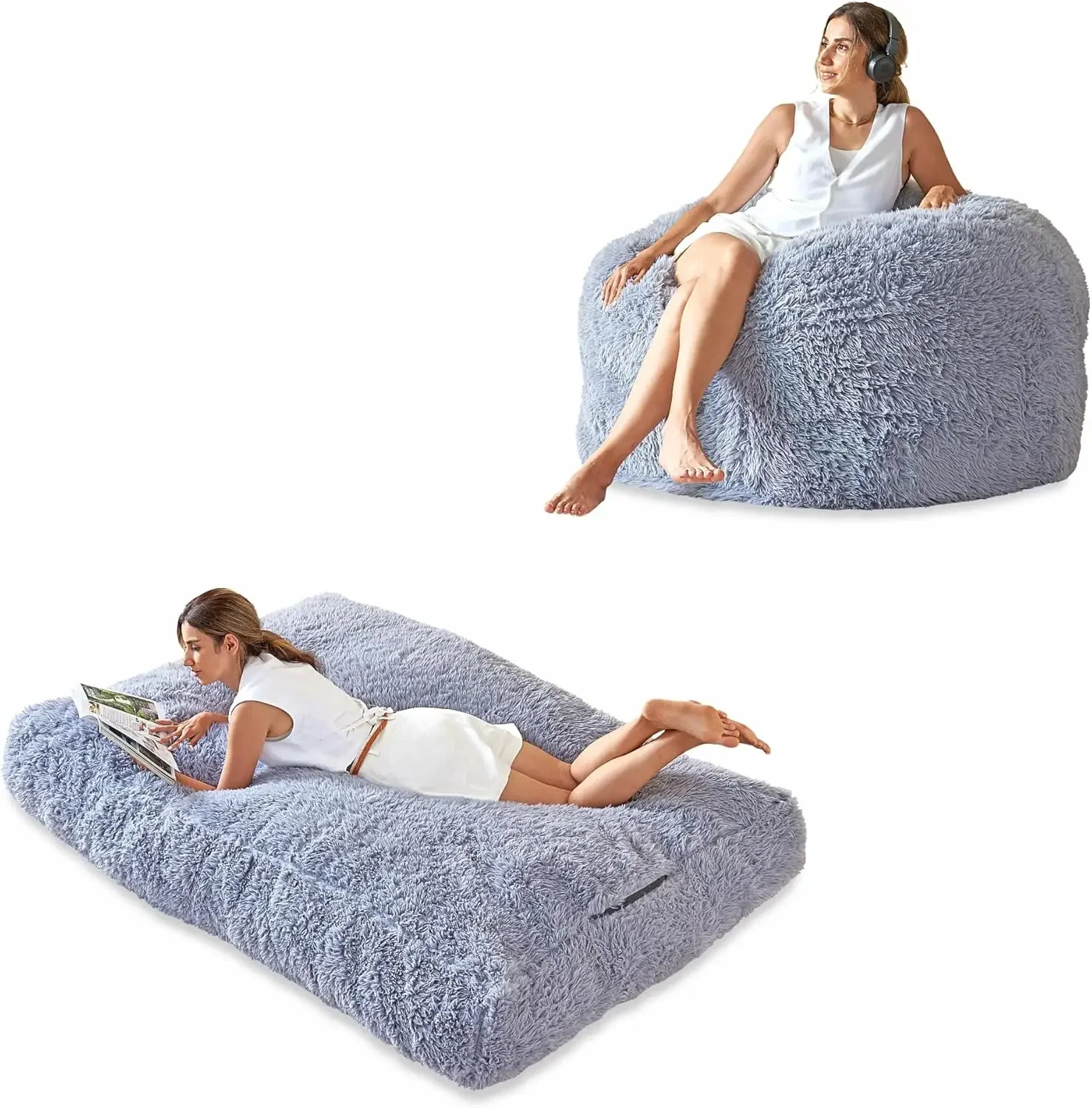 Bean Bag Chair Bed Bean Bag Sofa Chair Couch, Convertible Beanbag Folds from Lazy Chair to Floor Mattress Bed High-Density