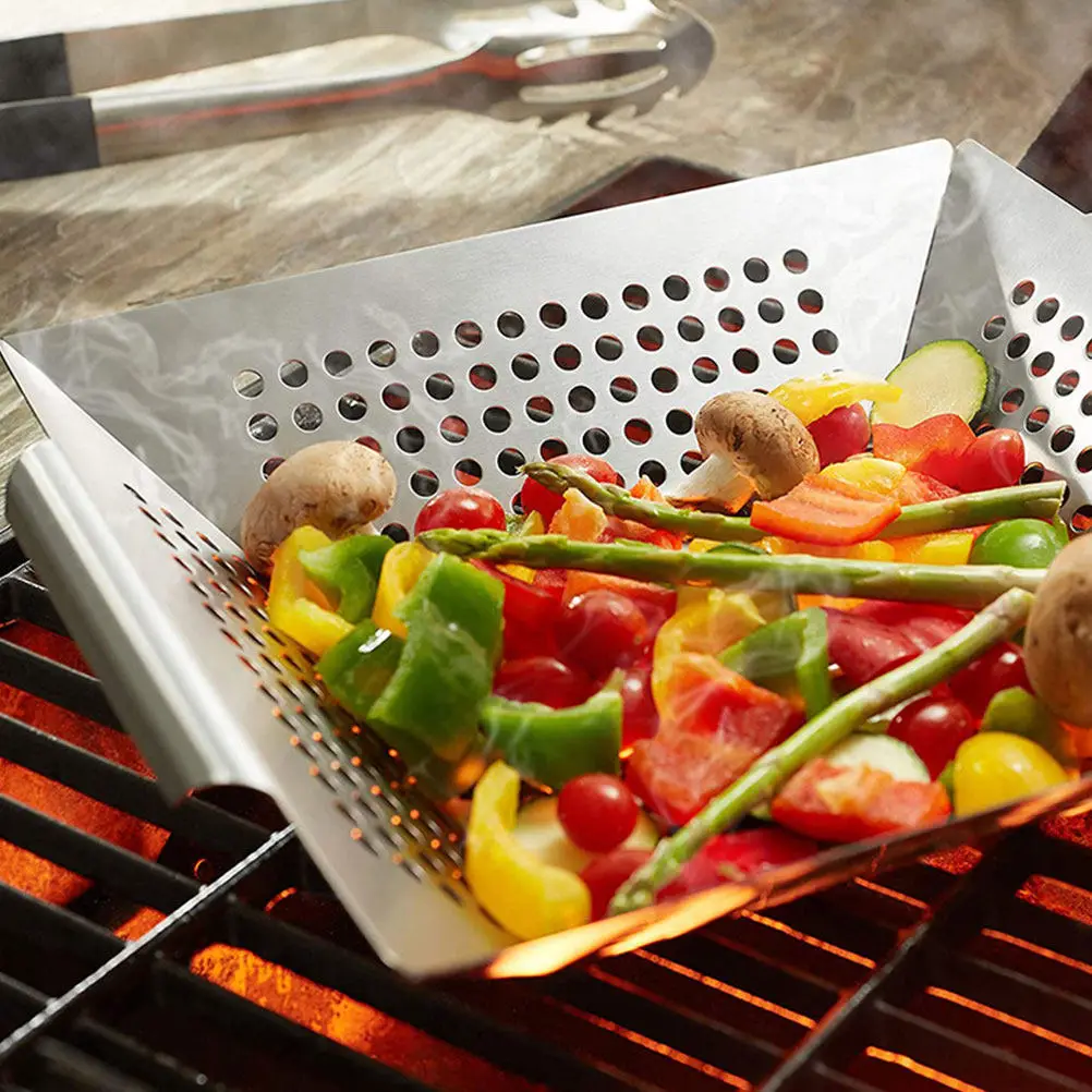 

2Pcs Heavy Duty Stainless Steel Grill Baskets for Bbq Outdoor Barbecue Vegetable Meat Cooking Portable Heat Resistant Non Stick