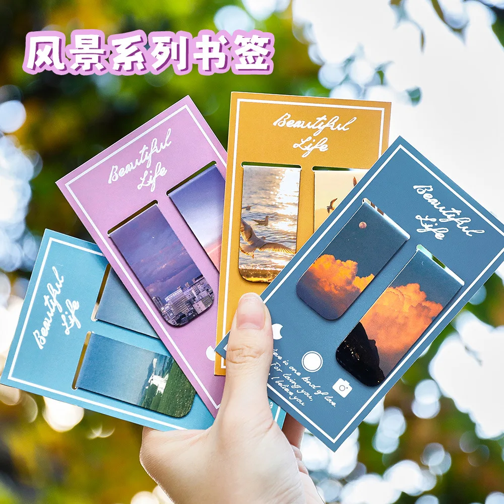 2Pcs/Set Landscape Creative Magnetic Magic Two-sided Bookmark Student Teacher Gift School Supplies Stationery