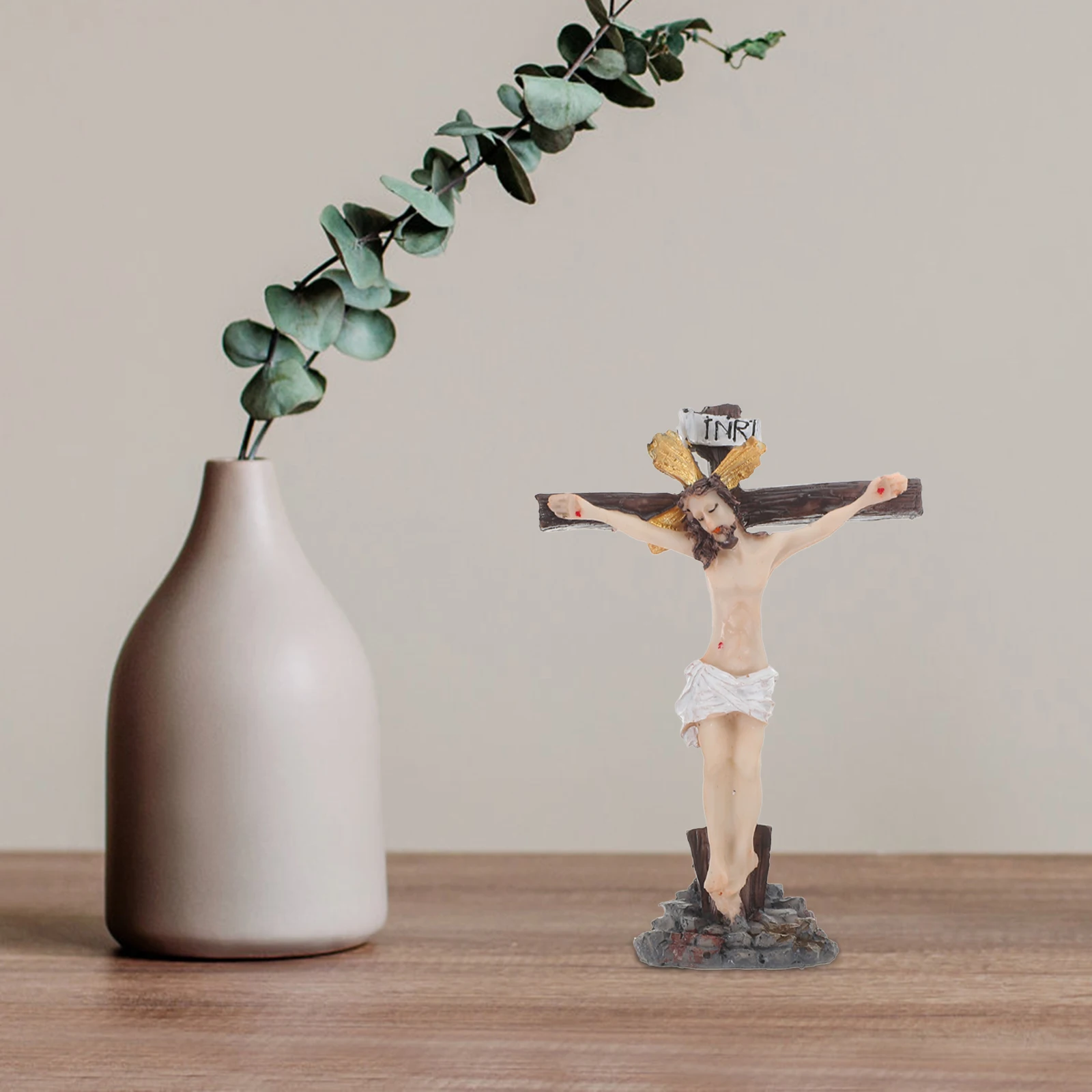 

2 Pcs Statue Jesus Figure Mini Catholic Crucifix Resin Living Room Decor For Table Man Figurine Religious Home Decor Gifts