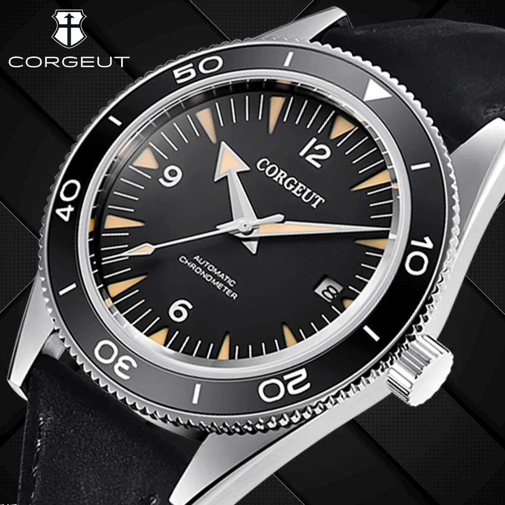 CORGEUT-Reloj de negocios de lujo para hombre, cronógrafo mecánico automático de cristal de zafiro, resistente al agua, de piel de vaca, 41mm, NH35,