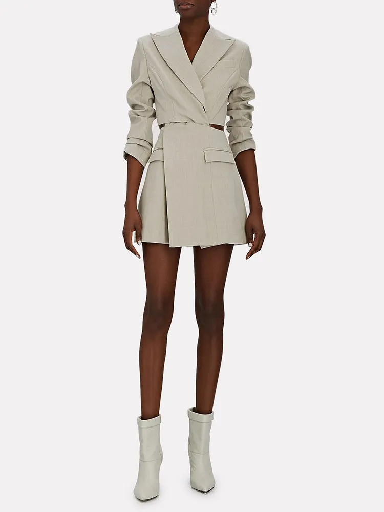 TWOTWINSTYLE Solid Hollow Out Blazer For Women Notched Collar Long Sleeve Spliced Pocket Designer Blazers Female Fashion Style