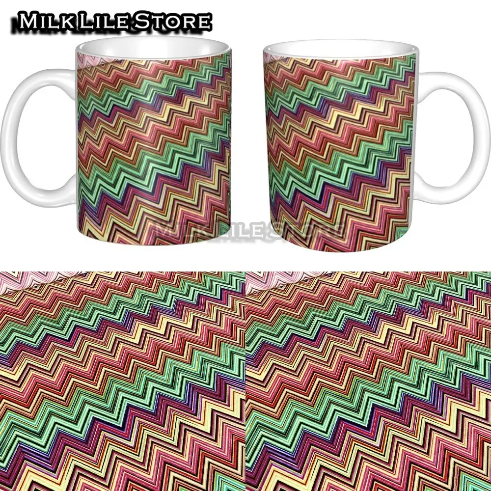 DIY Zigzag Continuous Design Ceramic Mug Customized Geometric Camouflage Coffee Cups Creative Present