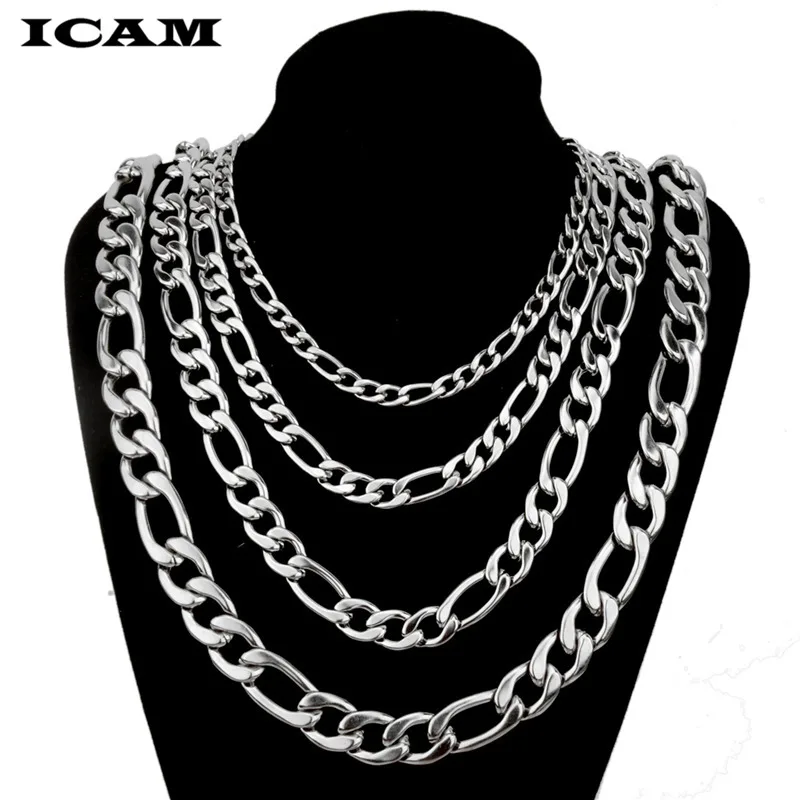 ICAM Curb Cuban Figaro Mens Necklace Chain Silver  Stainless Steel Necklaces for Men  Fashion Jewelry 3/5/7/9/11mm