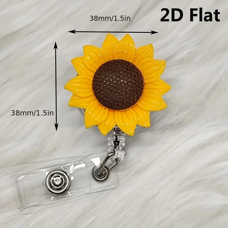 2DCute Sunflower Badge Scroll，Telescopic design，Perfect for nurses、Office staff and students