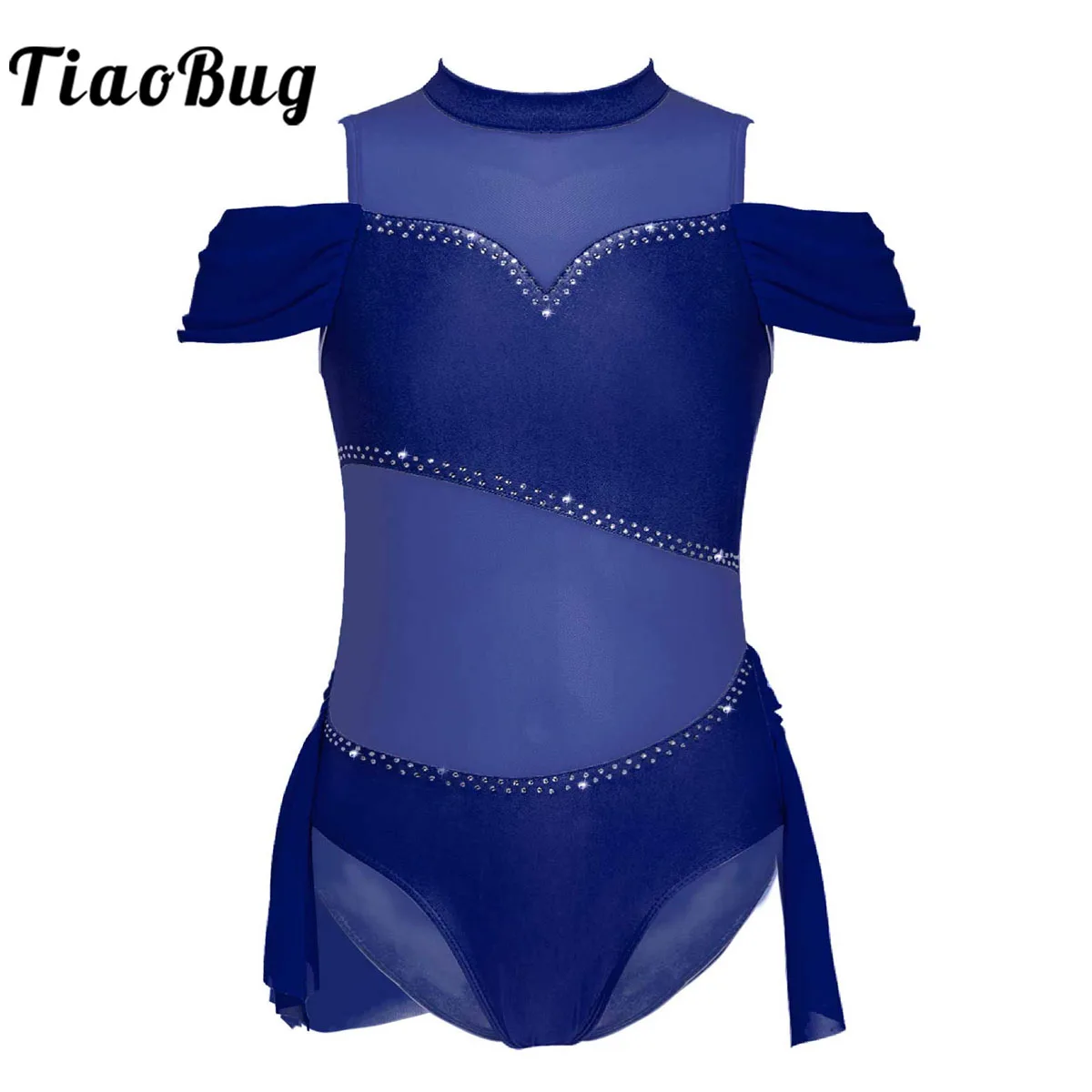 Kids Girls Gymnastics Leotard Bodysuit Costumes Fancy Hollow Back Shiny Rhinestones Sports Workout Stage Performance Clothes